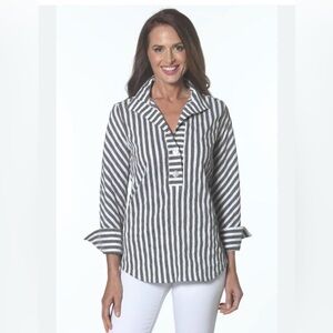 J'ENVIE Panama Striped Quarter Pull-on Blouse down isize 12 NWOT
